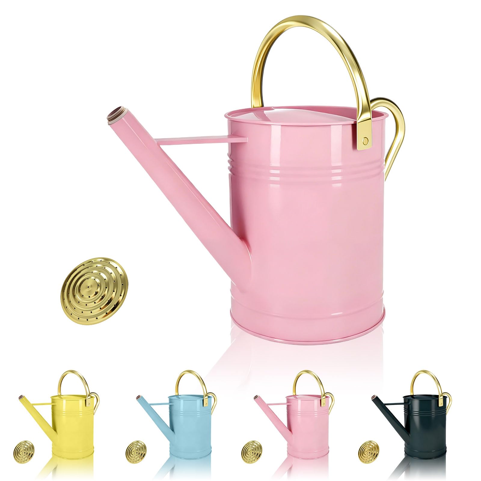 LONGRUN 6.5L Galvanised Watering Can with Rose Head, Pink