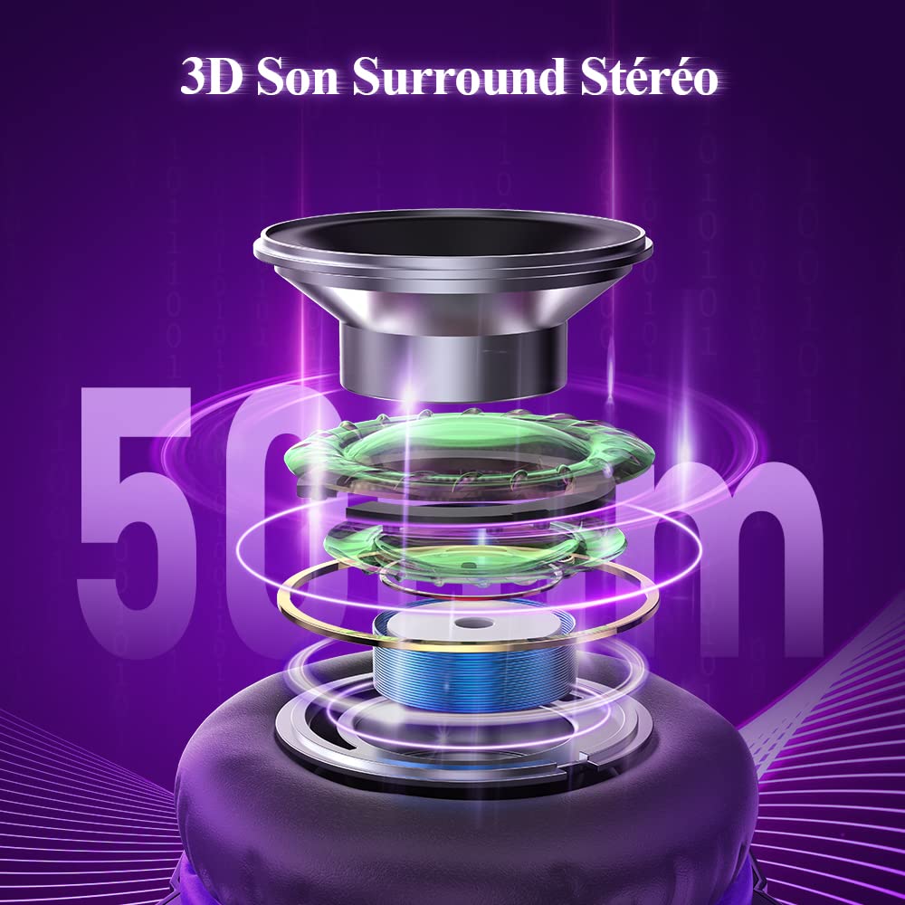 BENGOO G9000 Casque de Jeu Stéréo pour PS4, PC, Manette Xbox One, Casque Gamer Antibruit avec Micro, Lumière LED, Basse Surround, Cache-Oreilles à Mémoire Souple (Violet)