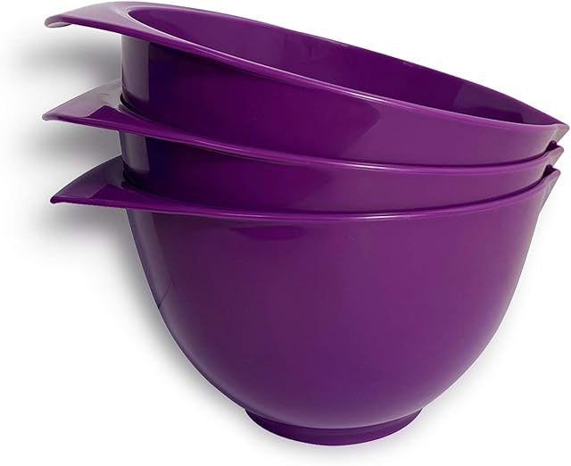 Mixing Bowl with spout and Handle | Purple Set of 3 | Beautifully Bright Coloured Bowl Set | Compact, Stackable & Ergonomically Designed | Proudly Made in The UK
