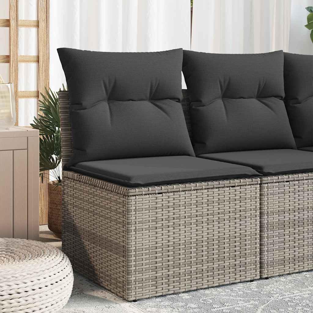 vidaXL Silla de Jardín sin Reposabrazos con Cojines, Sofá Modular, Sillón Individual, Asiento para Patio Terraza Balcón, Ratán PE Gris
