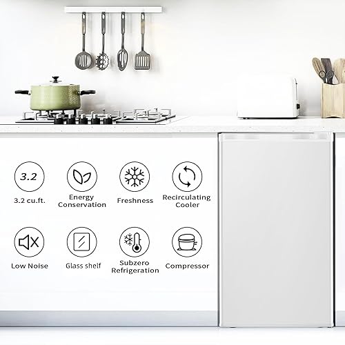 Miniatura 6 de Antarctic Star Mini refrigerador compacto con congelador, 3.2 pies cúbicos de una sola puerta con termostato ajustable, estantes de vidrio