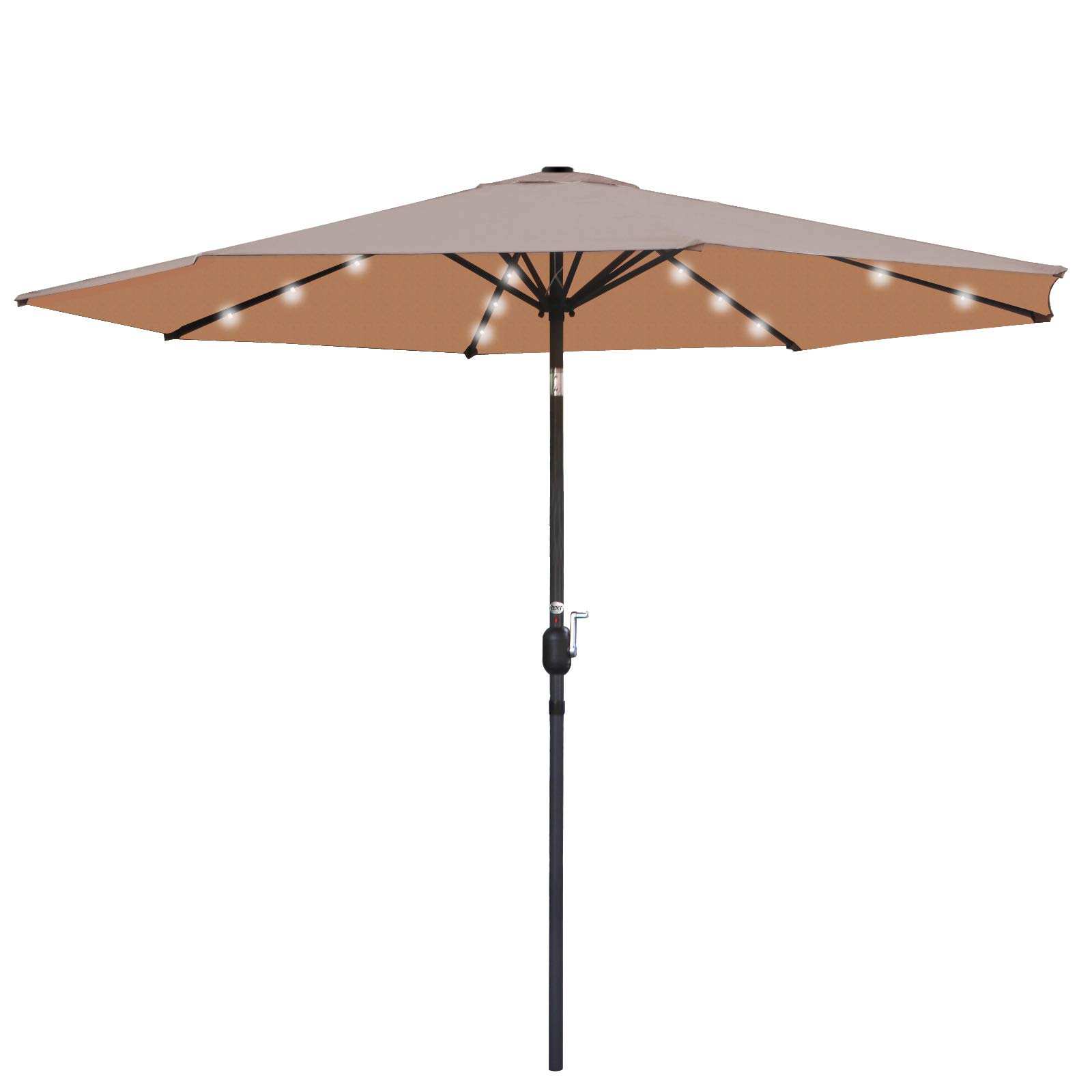 Amazon Com Super Deal 10ft Solar Led Lighted Patio Umbrella Table Umbrella Push Button Tilt Adjustment Crank Lift System Aluminum Ribs For Patio Garden Backyard Deck Poolside And More Tan Clothing