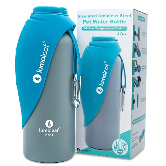 LumoLeaf Botella de agua aislada de acero inoxidable de 27 onzas, mantiene el agua fresca o caliente