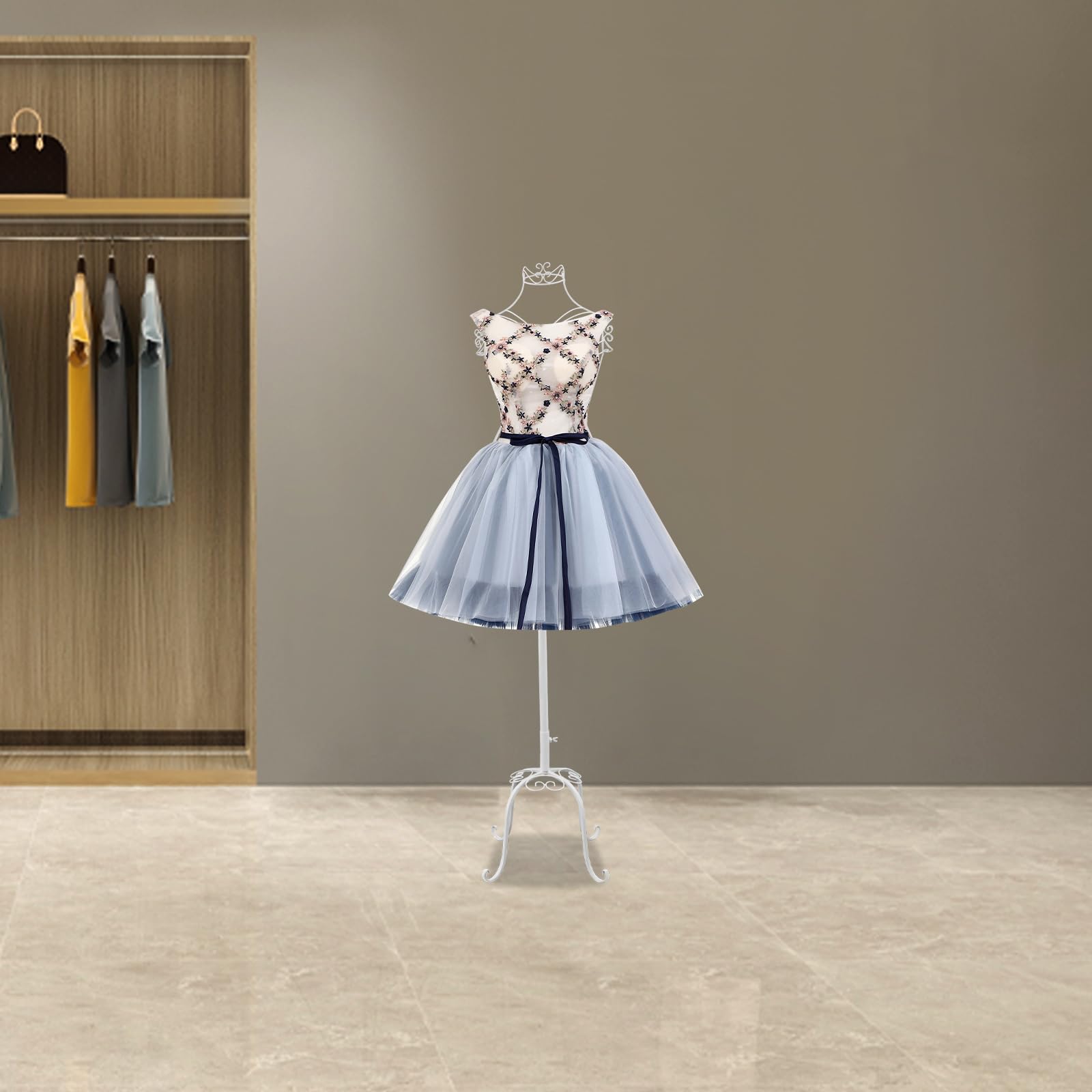 Metall Modell AusstellungsstäNder für Boutiquen und SchneiderläDen, Freistehend Weiß mit Ablagefach, Ergonomisch 60 Zoll Hoch 4 Bein Basis, Stilvoll für Mode Designer und EinzelhäNdler (Weiß)