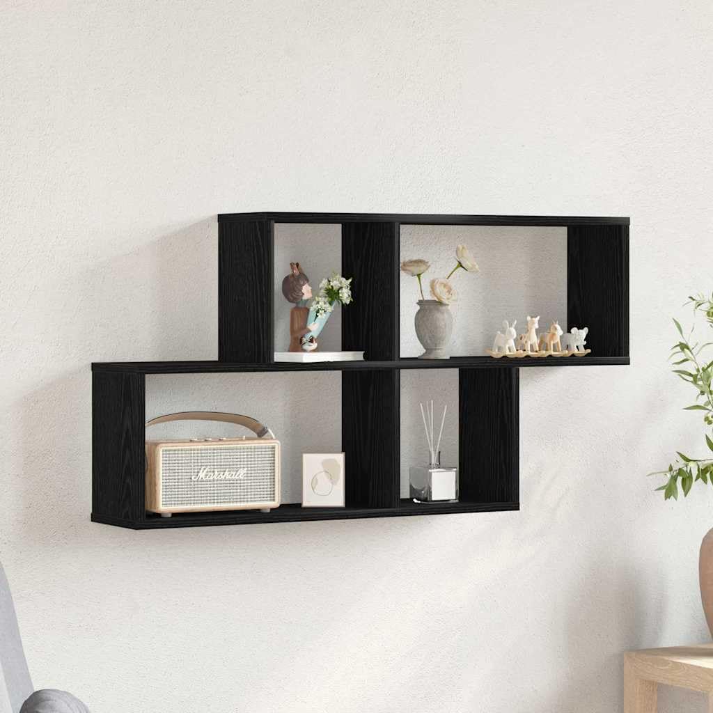 Estantería de pared con aspecto de roble negro, 76 x 15 x 53 cm, moderna, de 4 compartimentos, para taladrar y montar, elegante estante flotante para salón, pasillo, dormitorio, oficina