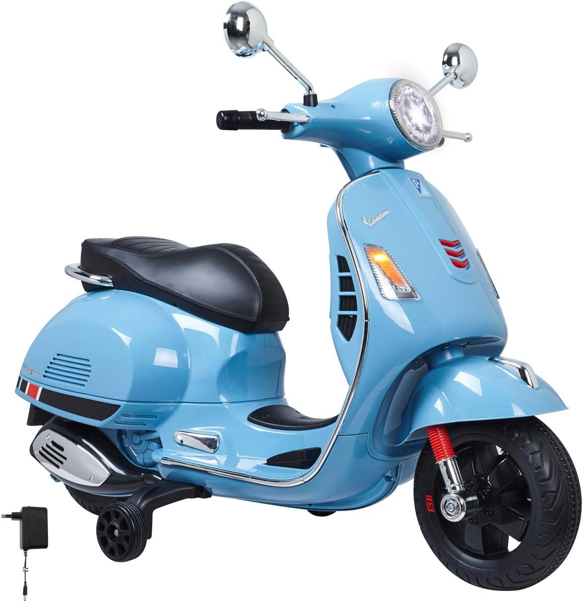 Jamara 460347 - Ride-on Vespa Blue 12V 500 Ma – Powerful Battery, LED Lights, Ultra-Grip Wheels, Sd, Aux, USB