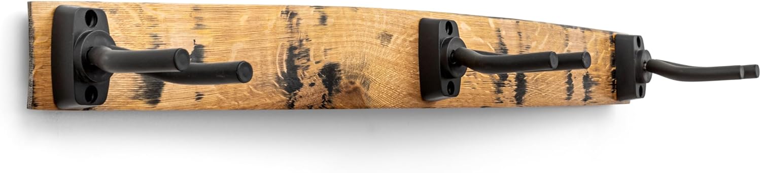 36" Whiskey Barrel Stave Guitar Hanger – Wall Mount for 3 Guitars – Choice of Finish and Optional Barrel Hoop Accents (Natural)