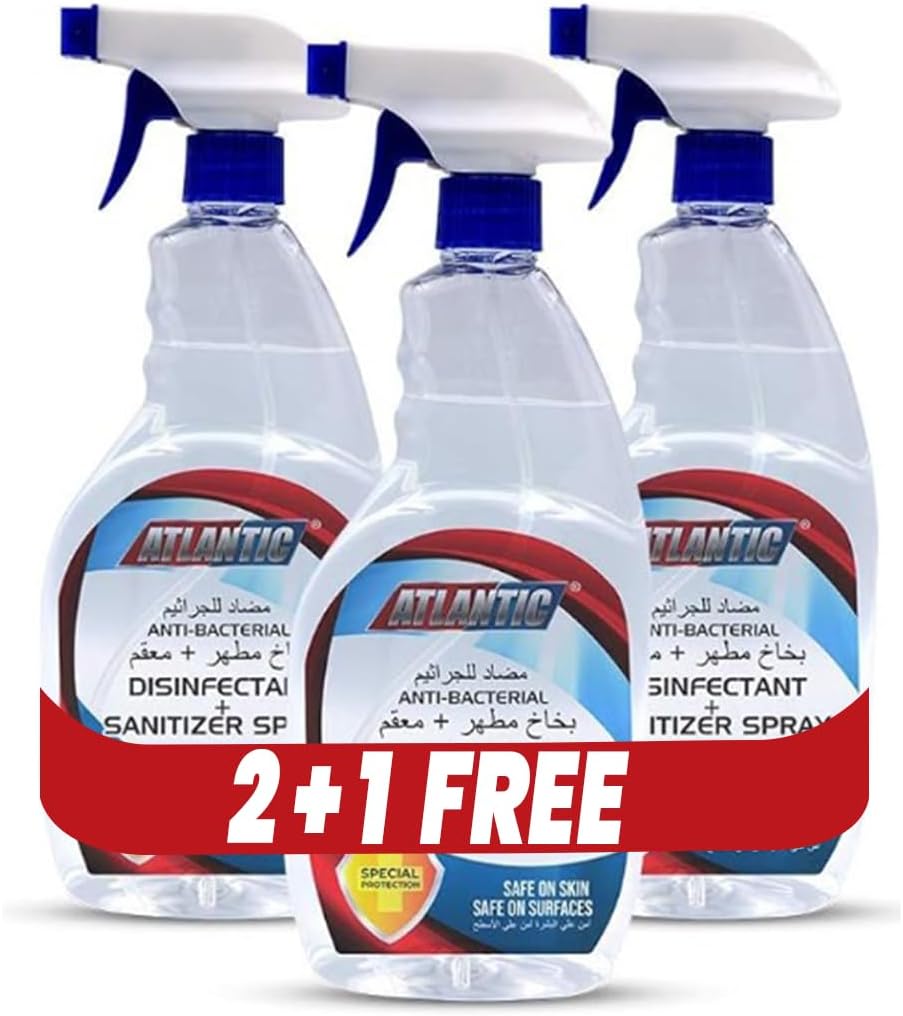 Atlantic Disinfectant Spray Isopropyl Alcohol 70% Solution Liquid 750ML Anti-Bacterial Advanced Formula, Germs Protection, Antiseptic Sanitizing Spray Hand Sanitizer (Pack of 3)