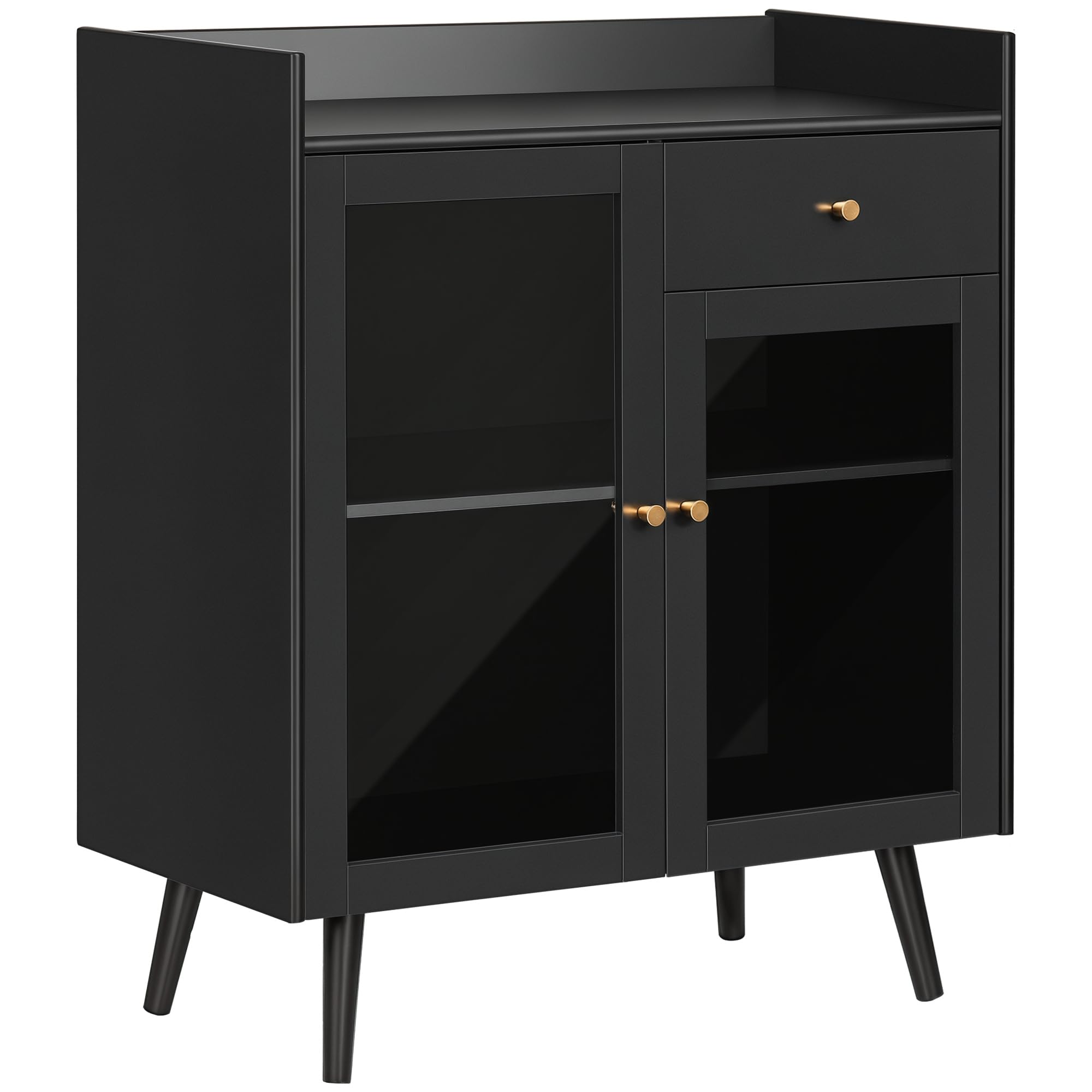 HOMCOM Armadietto Due Ante con Ripiano Regolabile, Piano d'Appoggio e Spazi Aperti in MDF e Legno, 80x40x94.3cm, Nero