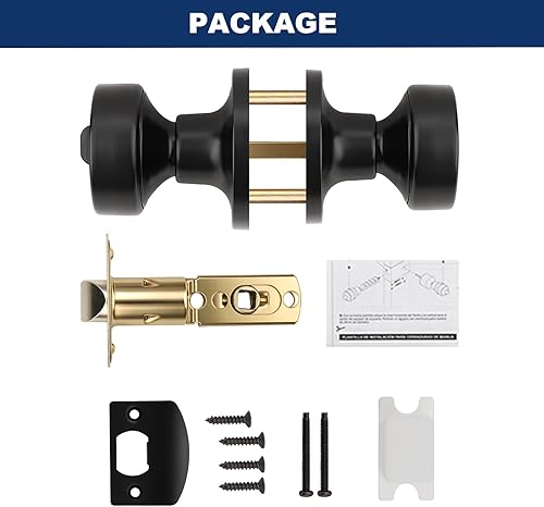 Miniatura 5 de Orger Paquete de 1 pomo de puerta interior negro mate, perilla de puerta de privacidad reversible con cerradura, pomo redondo sin llave para baño y