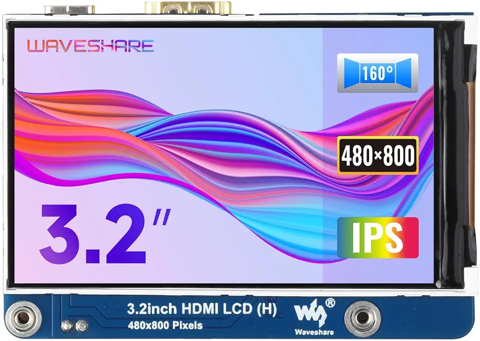 Waveshare 3.2" HDMI IPS LCD (H) 480×800 Resolution Adjustable Brightness No Touch Compatible with Jetson Nano Raspberry Pi 4B/3B+/3A+/3B/Zero,CM3/3+/4 and Desktop Windows