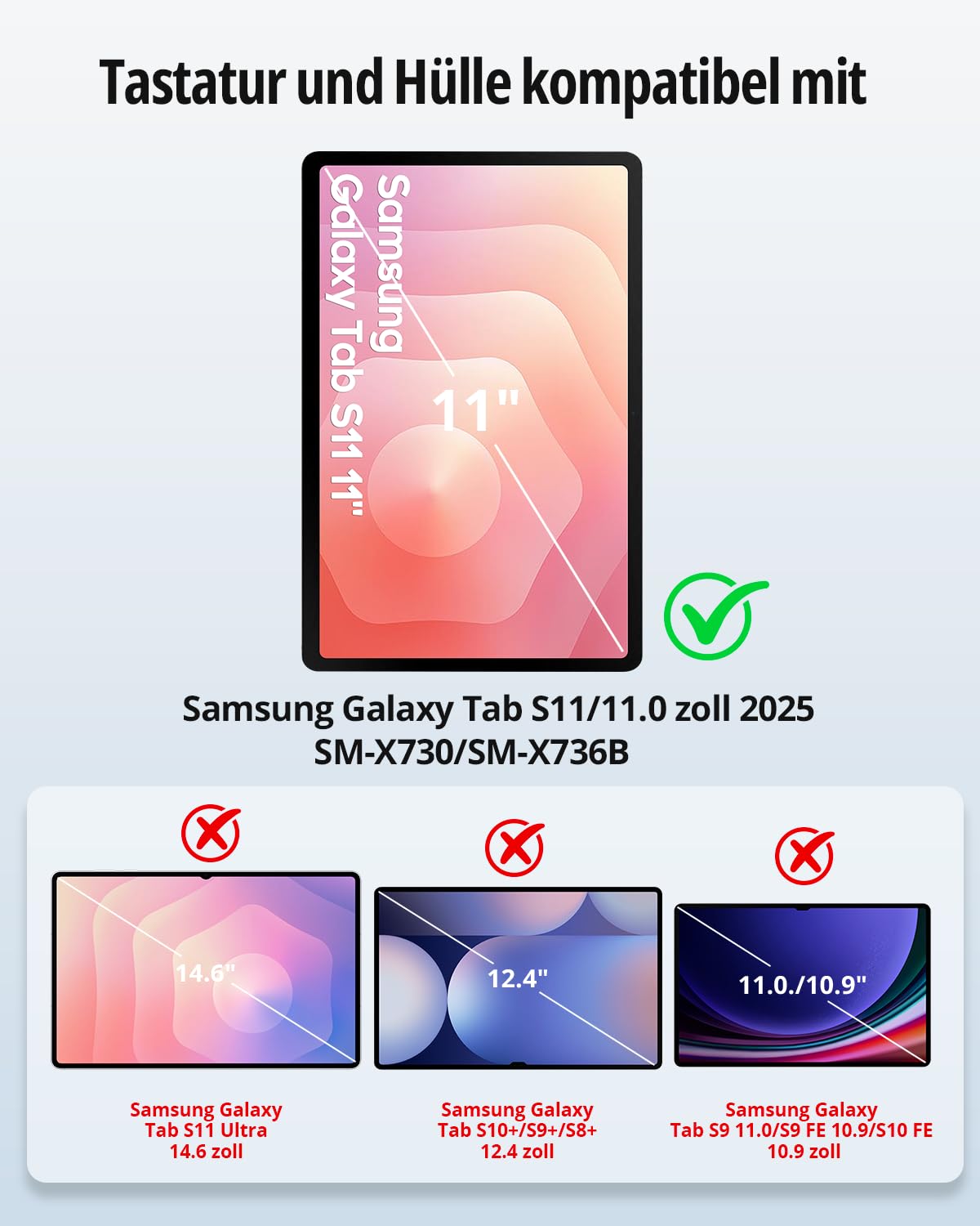 CACOE Hülle mit Tastatur für Samsung Galaxy S11 2025 11 Zoll (SM-X730/X736B) mit Touchpad, 7-Farbige Beleuchtung Abnehmbare Kabellose Ultraleichte Tastatur, Schwarz