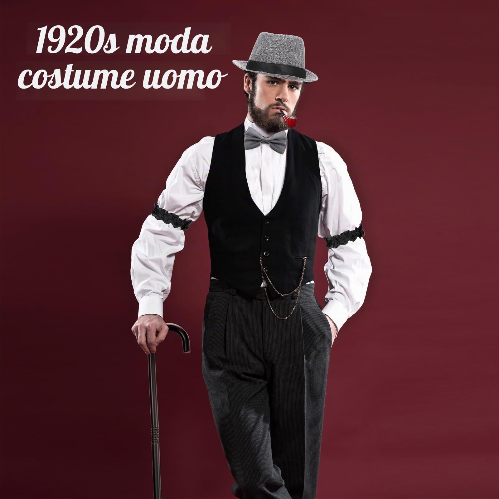 Hestya Accessori Uomo Anni '20 Costumi da Gangster Vintage Gilet Bretella Papillon Orologio Tasca Cappello