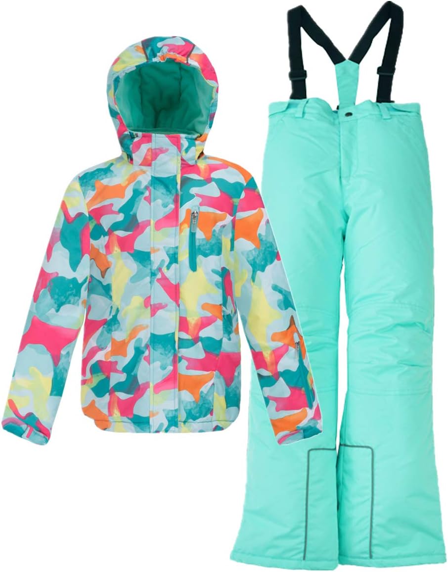 Hiheart Girls Warm Snowsuit Hooded Ski Jacket + Pants 2 Pcs Set