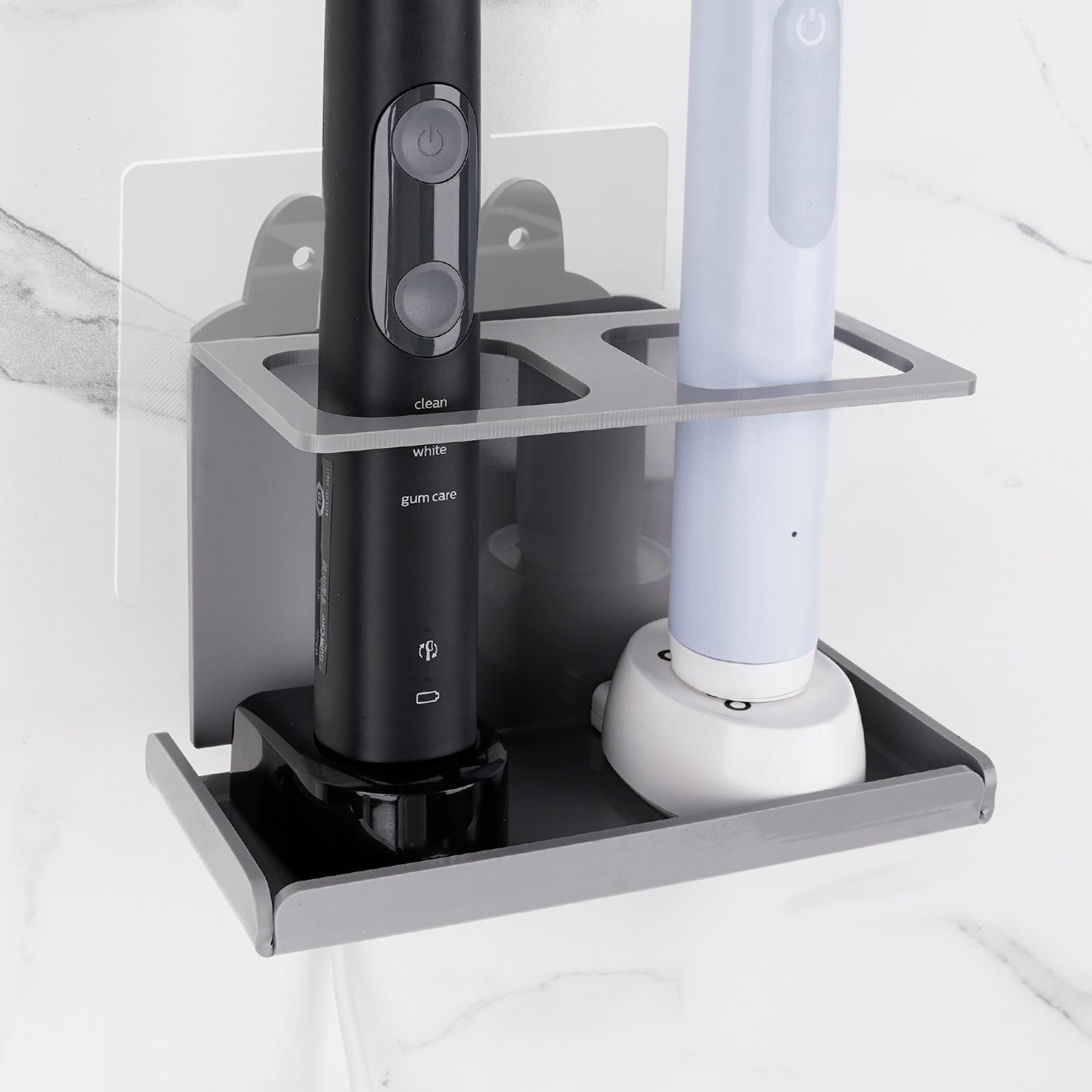 Luexbox Grey 1Pack Electric Toothbrush Holder Wall Mounted, Electric Toothbrush Cord Organizer Holds 2 Chargers, Self Adhesive Electric Toothbrush Stand For Bathroom, Medicine Cabinet, Dorm(Grey)