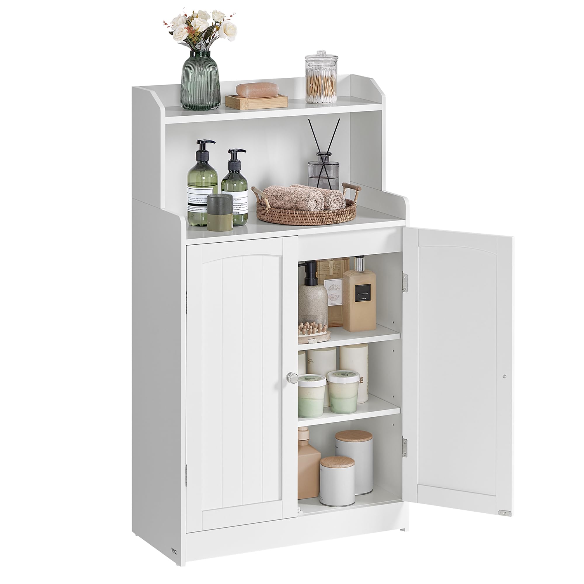 VASAGLE Badezimmerschrank, Badschrank mit 2 Türen, 2 verstellbare Eingeböden, 30 x 60 x 100 cm, Schrank für Esszimmer, Küche, Wohnzimmer, wolkenweiß BBC770W01