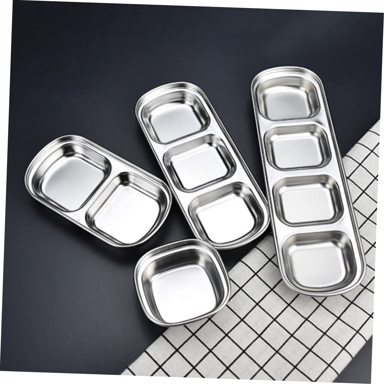 HOLIDYOYO 4pcs Stainless Steel Dipping Plate Dipping Sauce Bowls Condiment Plate Dip Dish Dipping Plates