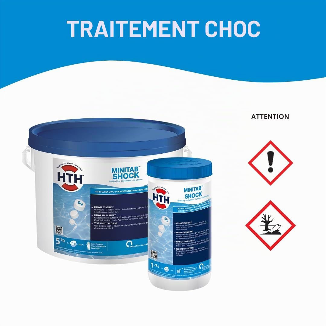 HTH MINITAB Shock Tablettes de chlore pour piscine 20 g 5 kg