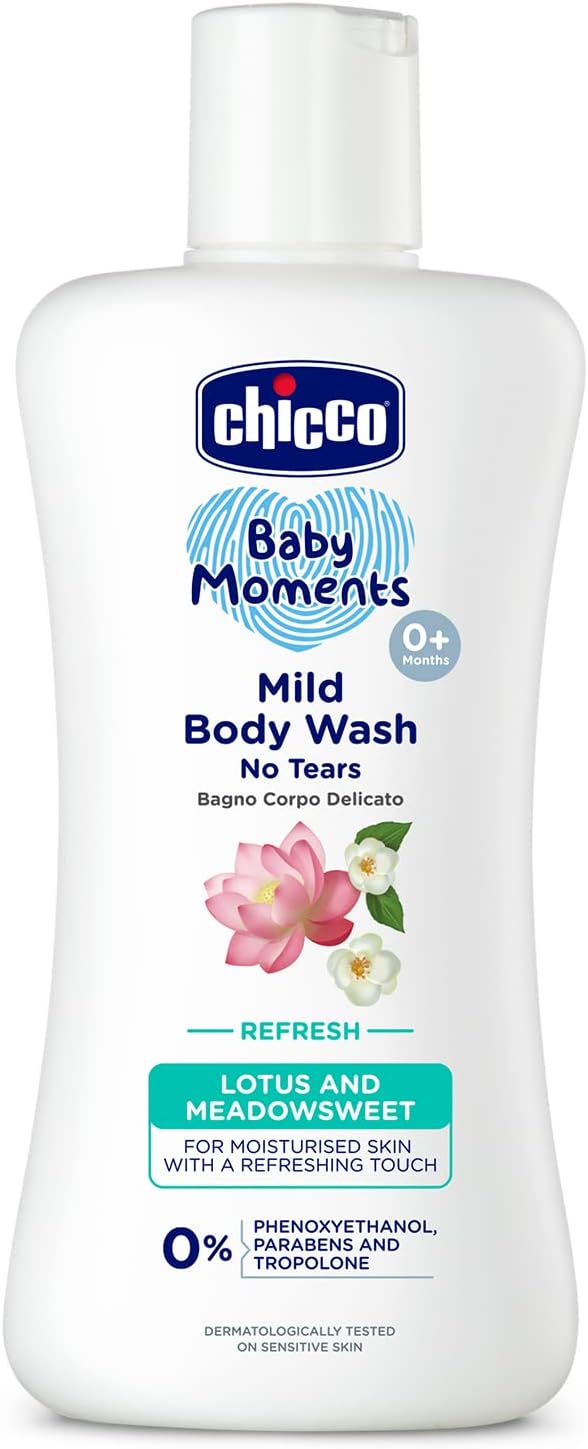 Baby Moments Mild Body Wash Refresh, New Advanced Formula with Natural Ingredients, No Tears & Soap-Free, Mild formula for Baby’s Body wash, No Phenoxyethanol and Parabens (200ml)
