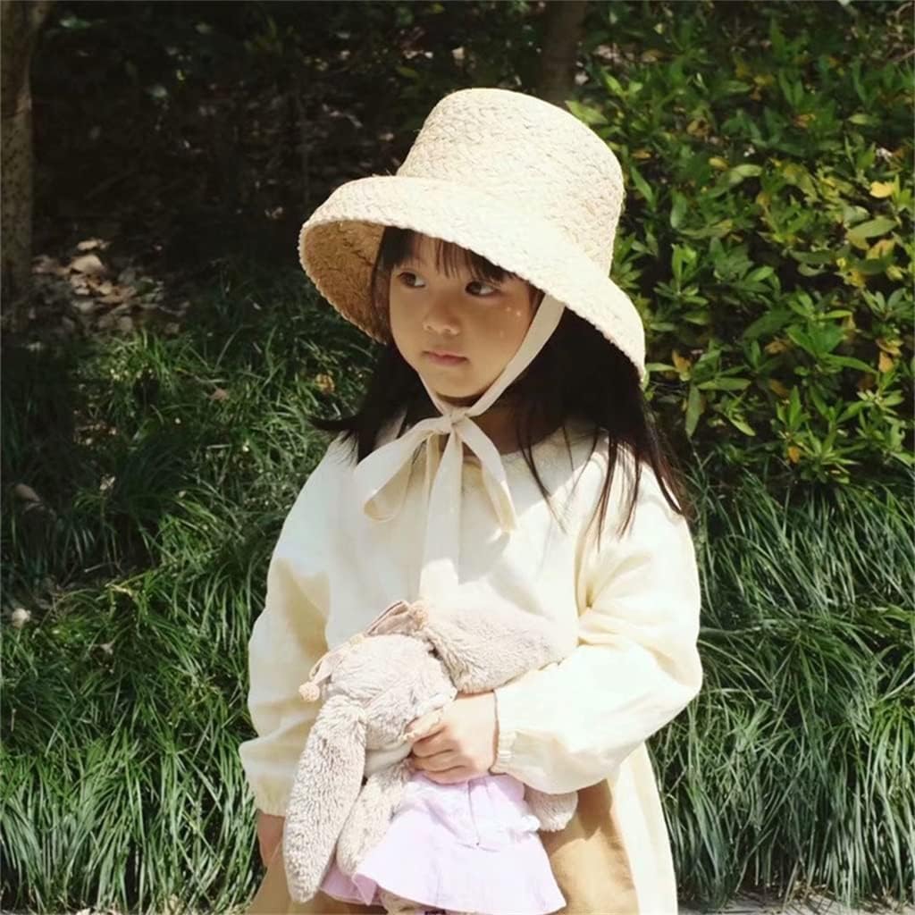 Girls Fashion Large Brim Woven hat Kids Beach Sunhats