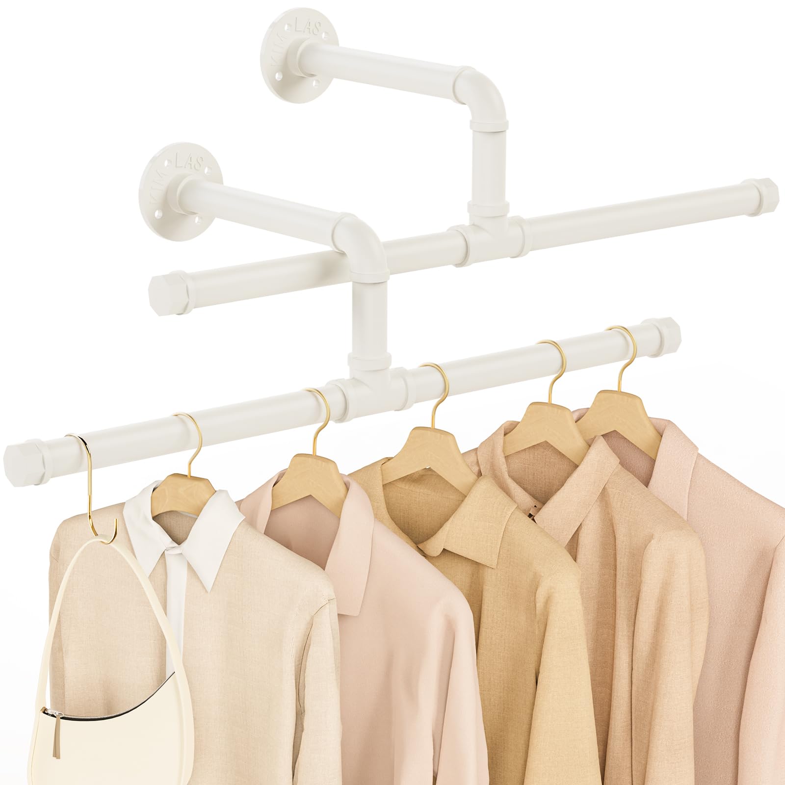 Tringle à vêtements en tuyau industriel blanc 50 cm lot de 2