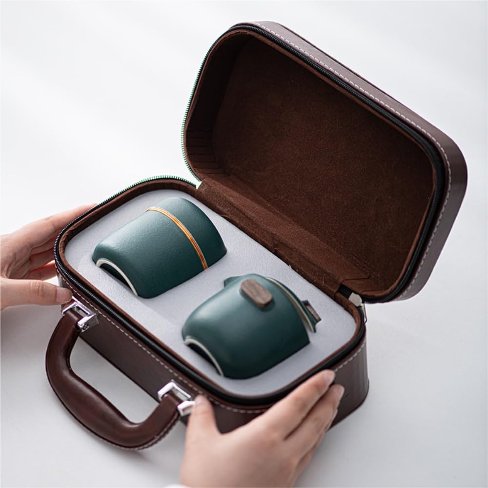 Puszka na herbatę Ceramic Tea Storage Jar Home Office Teapot Tea Cup Creative Portable Outdoor Travel Tea Gift Box Set Puszka na herbatę(C)