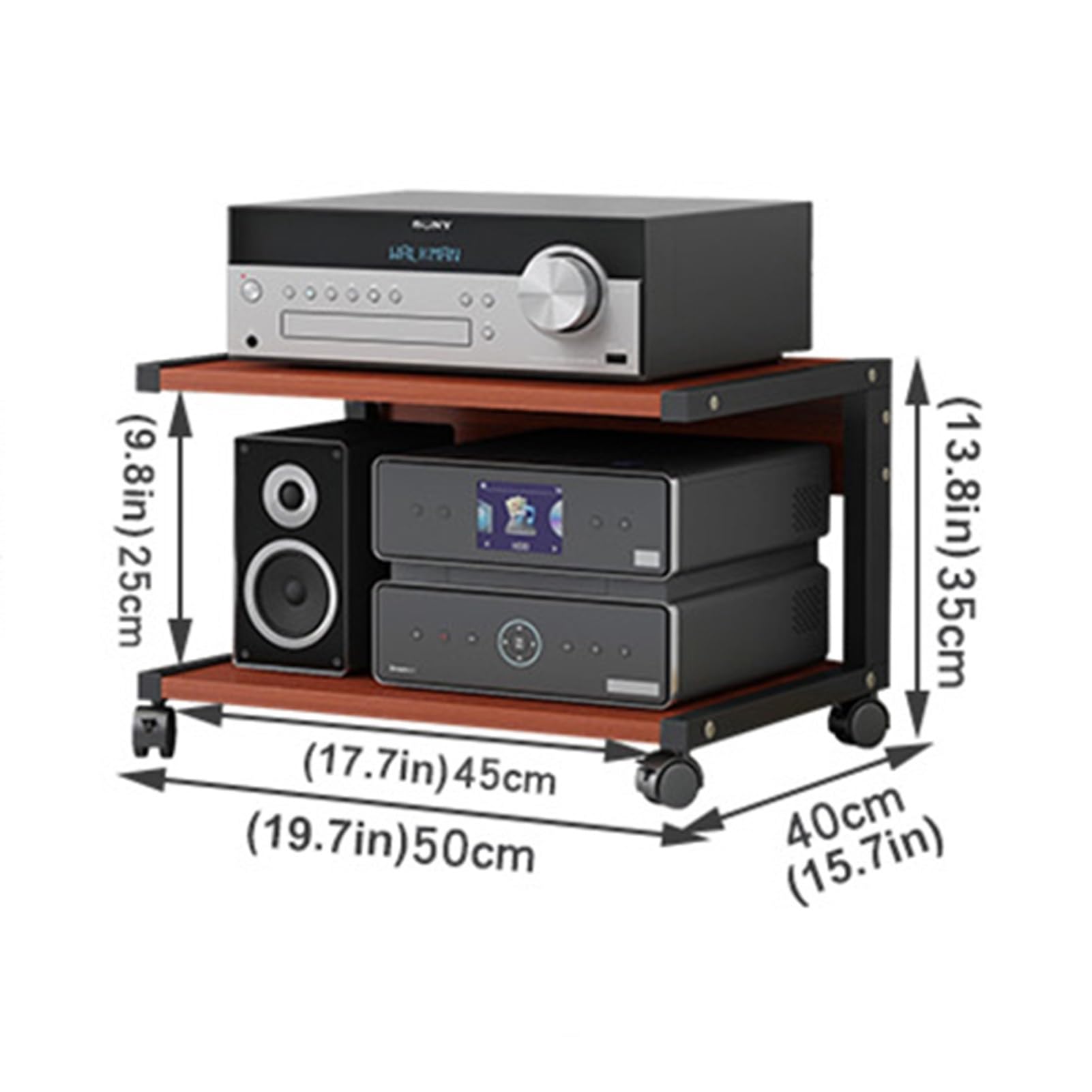 Supporto multimediale mobile a 2 livelli con ripiano multifunzione aperto per lettore DVD/TV box/console di gioco/accessori TV, armadio componente stereo audio-video (L, H 35 cm)