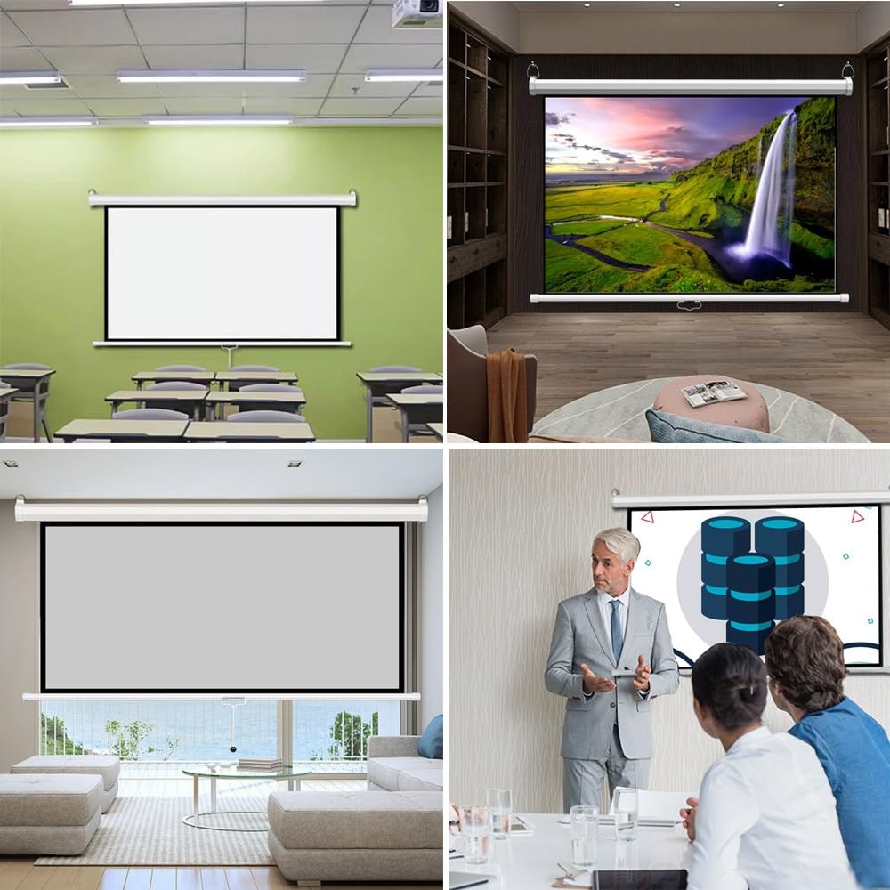 Schermo per proiezione Home Cinema videoproiettore, Formati 16:9, 4:3, HD 4K 3D Schermo per Proiettore Manuale, Guadagno 2.5, Telo da Videoproiettore Avvolgibile (Size : 60" (16:9))