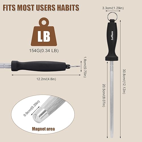 Miniatura 7 de Varilla de afilar cuchillos profesional de 12 pulgadas, varilla de afilado de alto carbono para afilar el cuchillo rápidamente, afilador de