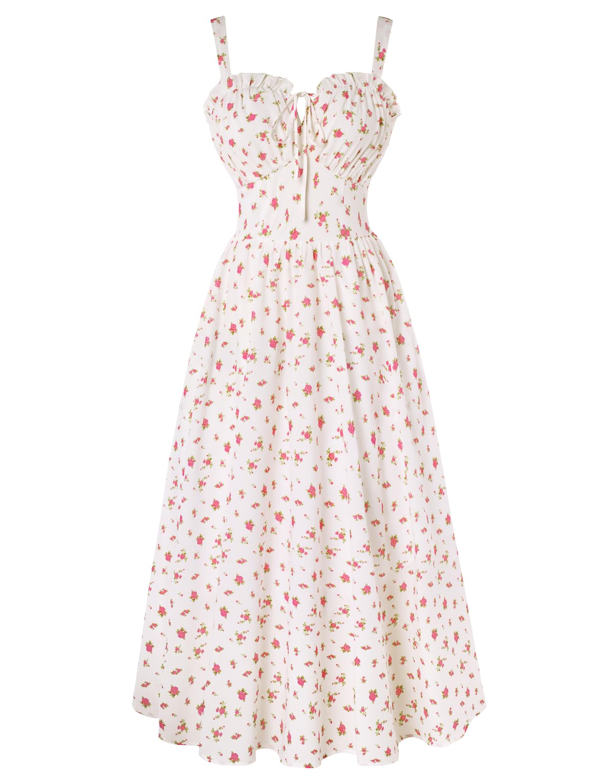 Scarlet Darkness Summer Dresses for Women 2026 Floral Corset Dress Long Milkmaid Dress with Pocket - Small - White Pink Floral