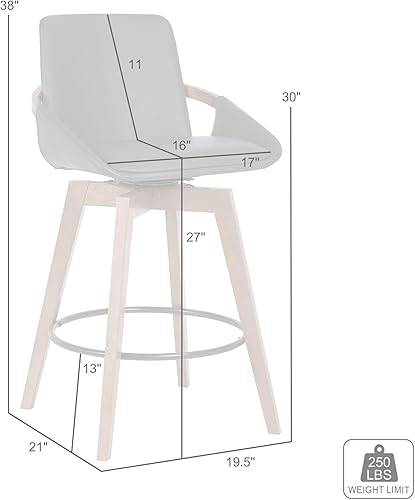 Miniatura 3 de Taburete giratorio de bar Armen Living Baylor de mediados de siglo moderno para isla de cocina en cuero sintético color crema y madera de nogal, 26"
