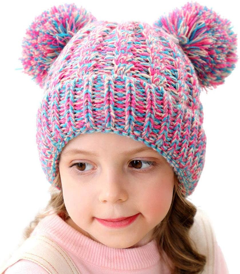 Luyee Kids Winter Hat Toddler Thick Warm Beanie with Knitted Pom Pom Ears Chunky Cold Weather Hat for Boys Girls, Age 3~7 (Mixed-2) : Clothing, Shoes & Jewelry