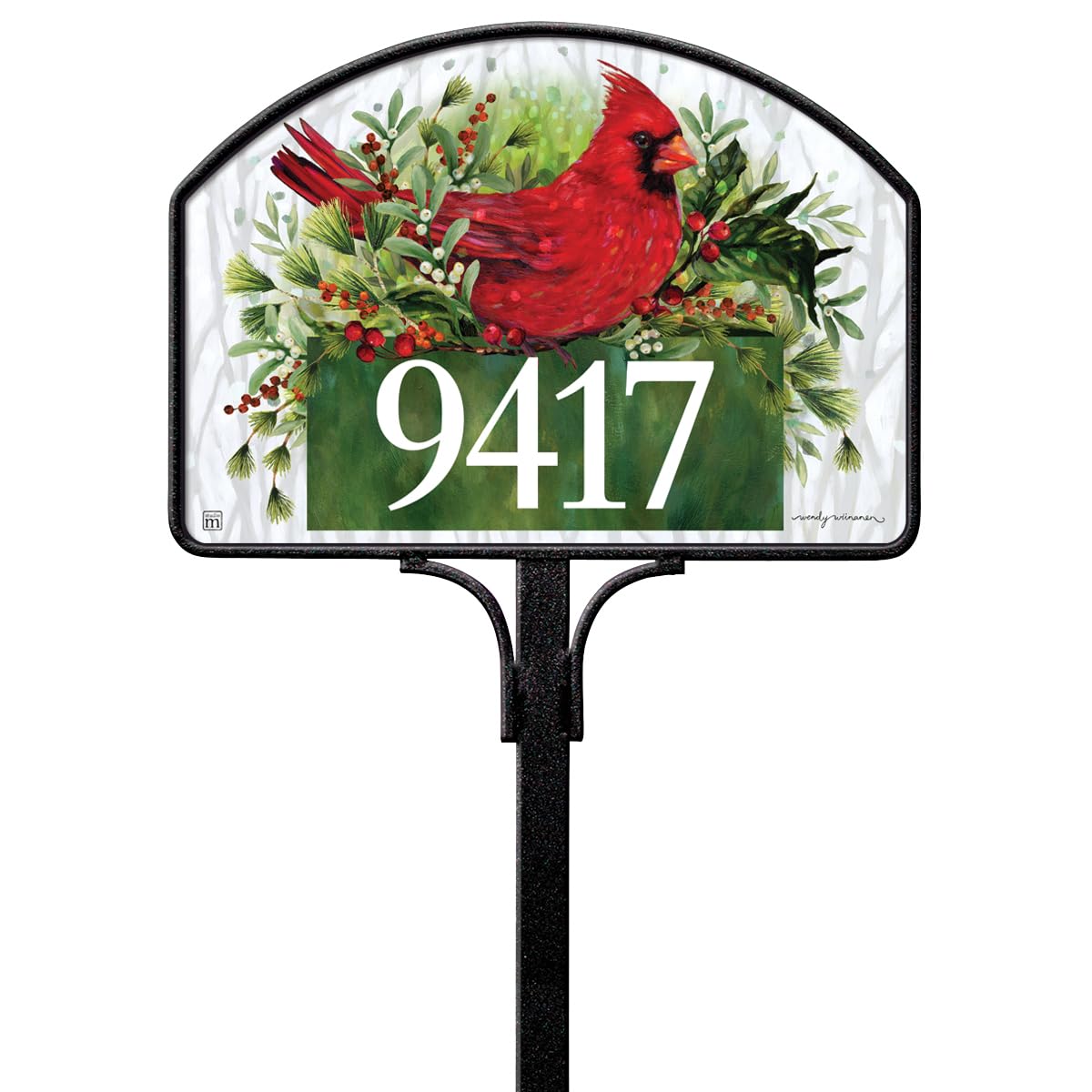 Studio M Green/Red/White Yard Design Magnetic Vinyl Yard Sign 14 X 10 Inch – Cardinal Bird & Winter Ery Address Plaque With Holiday Nature Artwork, Decorative & Interchangeable Outdoor House Number Accent