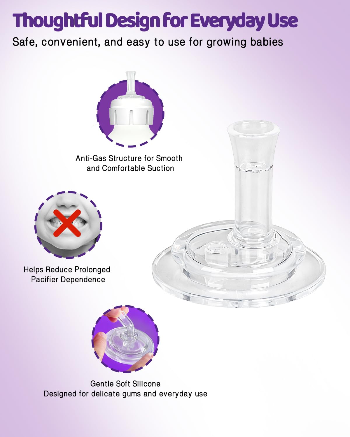 Sippy Straw Nipples for Dr. Brown's Narrow & Glass Bottles, Soft Silicone Spill-Proof Conversion Nipples for Baby Transition, Fits 8m+, BPA-Free, 4 Pack