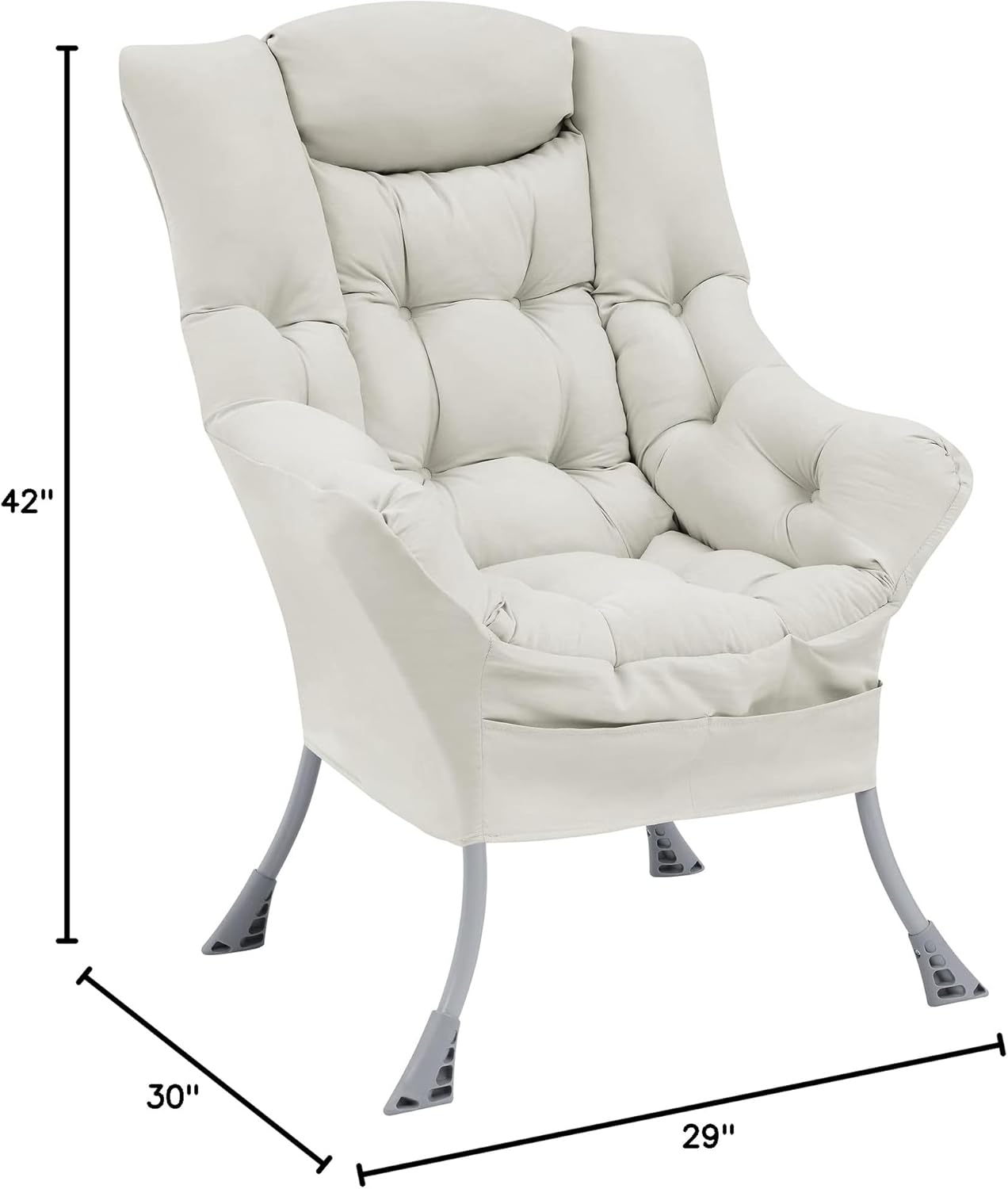 Living and More High Back Sofa Chair, Modern Fabric Lazy Chair, Accent Contemporary Lounge Chair, Beige