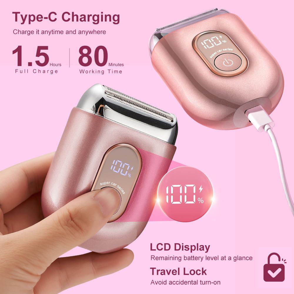 Rasoir électrique féminin, [2026 new] Rasoir intime 3D à trois lames pour femme, Epilateur Visage, Tondeuse Femme Intime, rasoir électrique sec et humide pour femme, pour maillot, aisselles, jambes