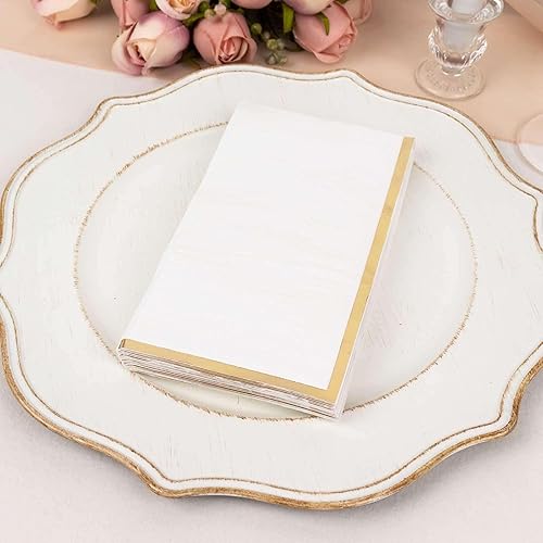Miniatura 6 de Efavormart - Paquete de 50 servilletas de papel desechables de 2 capas con borde de lámina dorada, color blanco