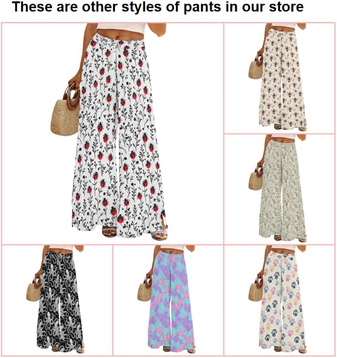 MARSVOVO Wide Leg Pants Floral Print Flowy Elastic High Waist Cute Lounge Pants Women - Image 5