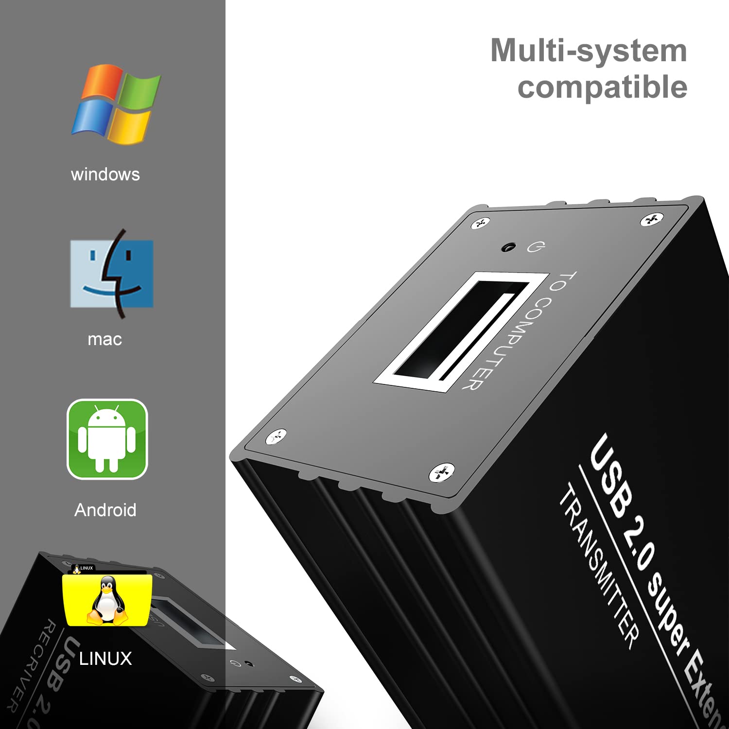 Estensore USB su RJ45 Cat5E/6 fino a 70 m, cavo di prolunga con adattatore di alimentazione con 4 uscite USB 2.0, supporto completo USB 2.0 per tastiera, dongle, mouse, webcam e tutti i sistemi