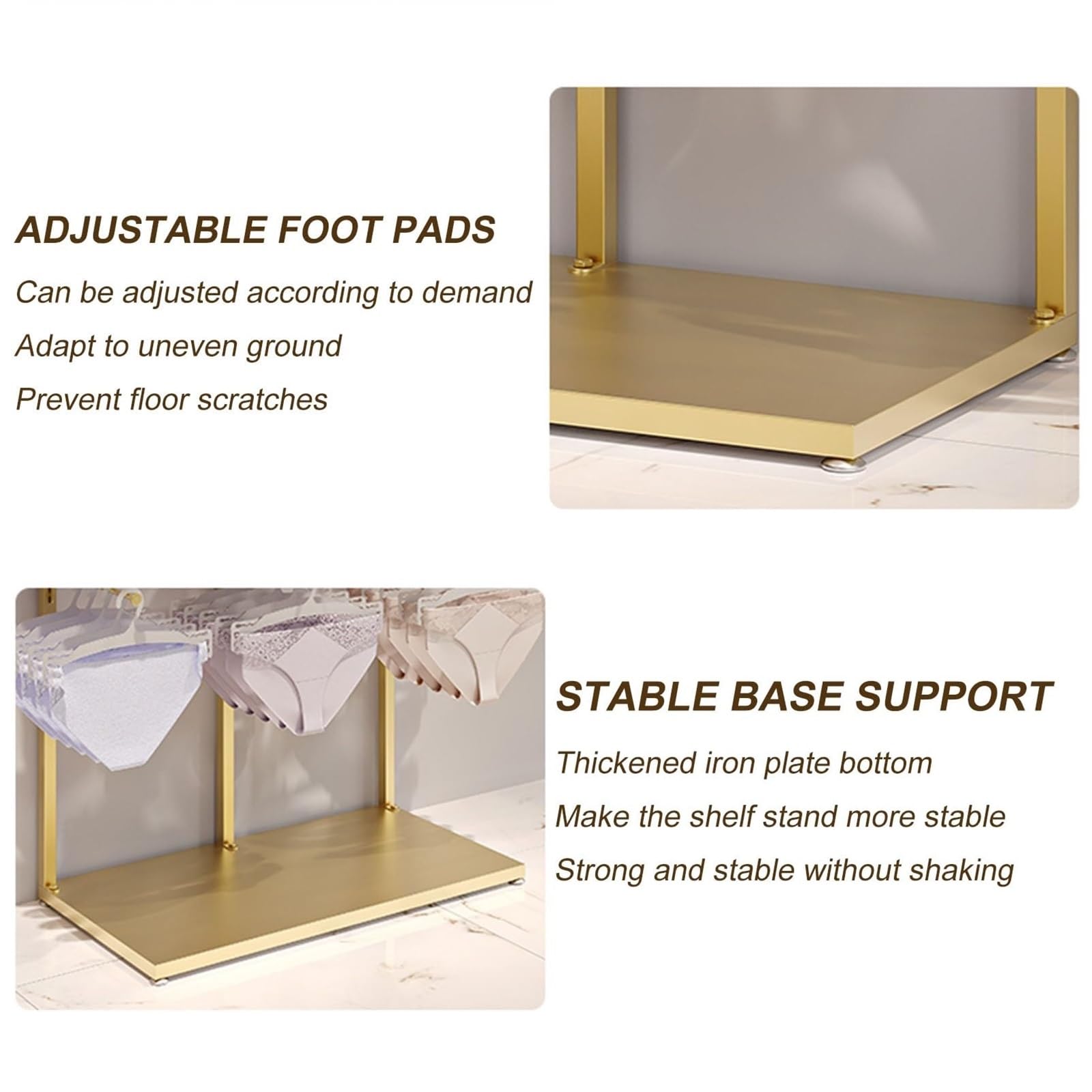 Lingerie-Präsentationsständer Gold für Einzelhandel, Robuster Unterwäsche-Organizer aus Metall mit verstellbaren Haken, Freistehender Kleiderständer für BHs, Slips & Socken(Black,160x40x100cm)
