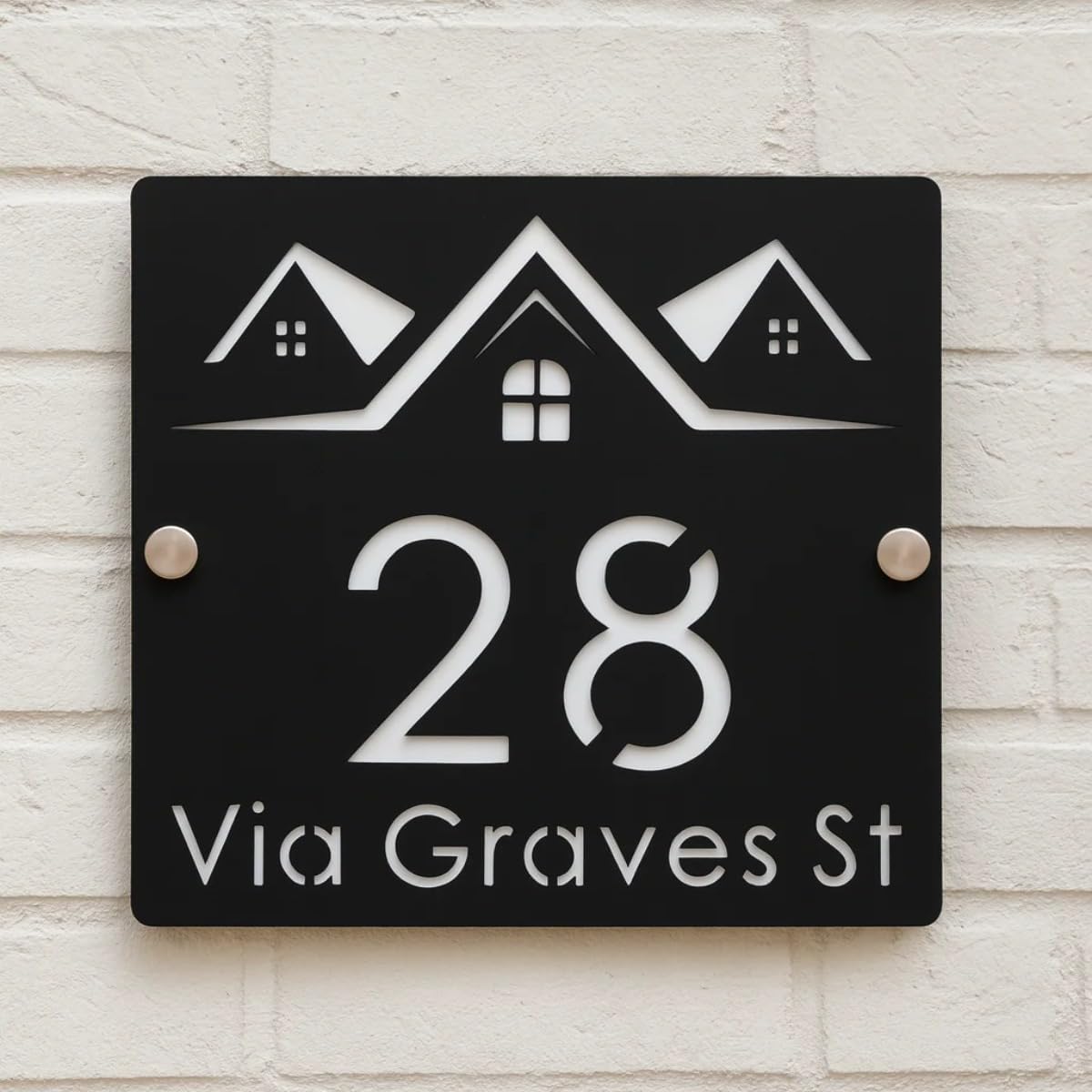 Personalized Laser Cut Acrylic House Number Sign Customized Outdoor House Number Plate Personalized Address Plaque (White Silver,40x40cm)