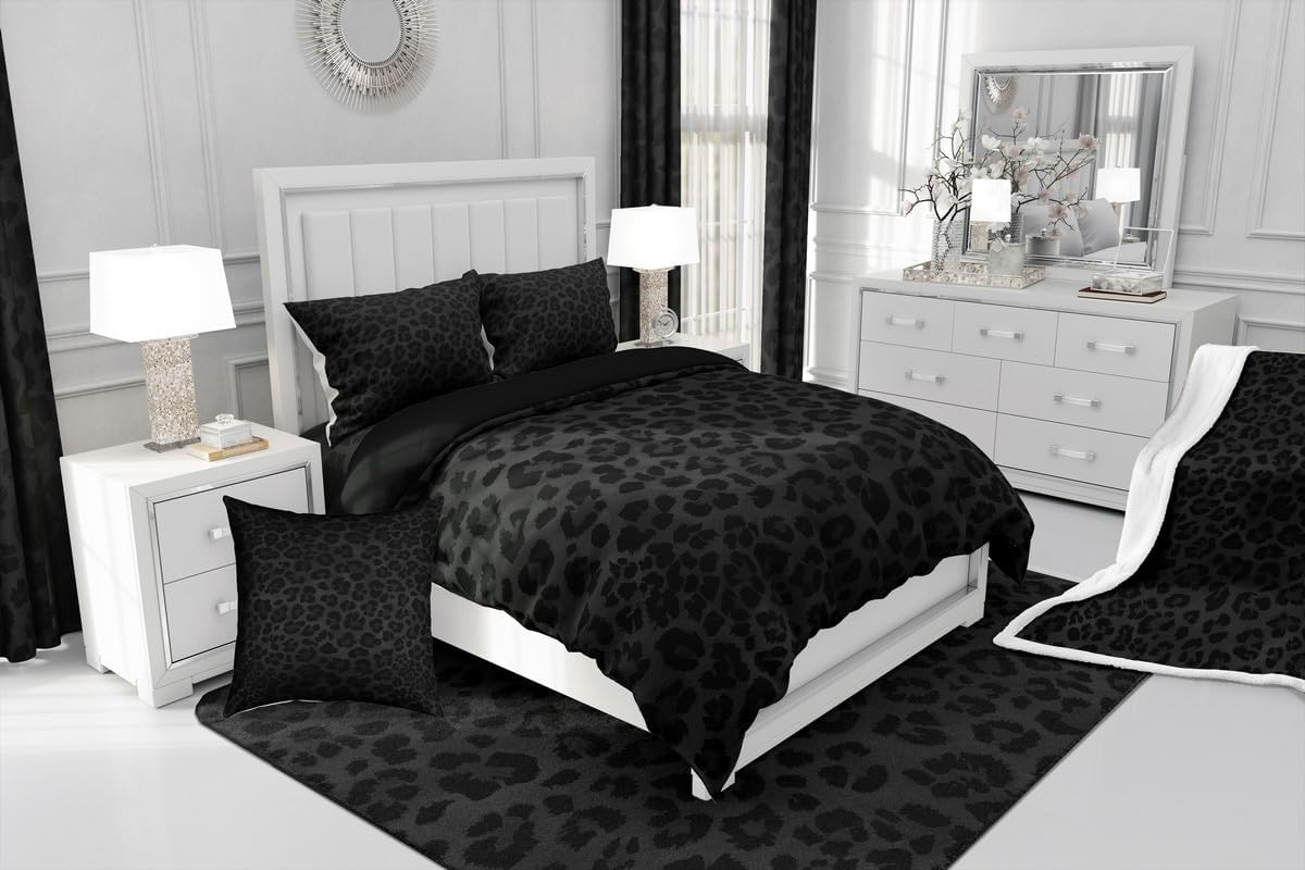 Feelyou Leopard Curtains for Bedroom Living Room Boys Girls Animal Print Blackout Curtains (2 Panels, 42 x 84 Inch) Black Cheetah Room Darkening Blackout Curtain Fur Print Window Treatments