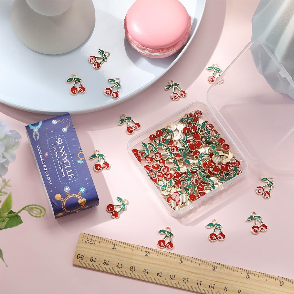SUNNYCLUE 1 Box 60Pcs Red Cherry Charms Cherry Charm Bulk Fruit Kawaii Red Cute Mini Enamel Alloy Cartoon Sweet Food Berries Charms for Jewelry Making Charms Earrings Necklace Bracelets DIY Crafts - Image 3
