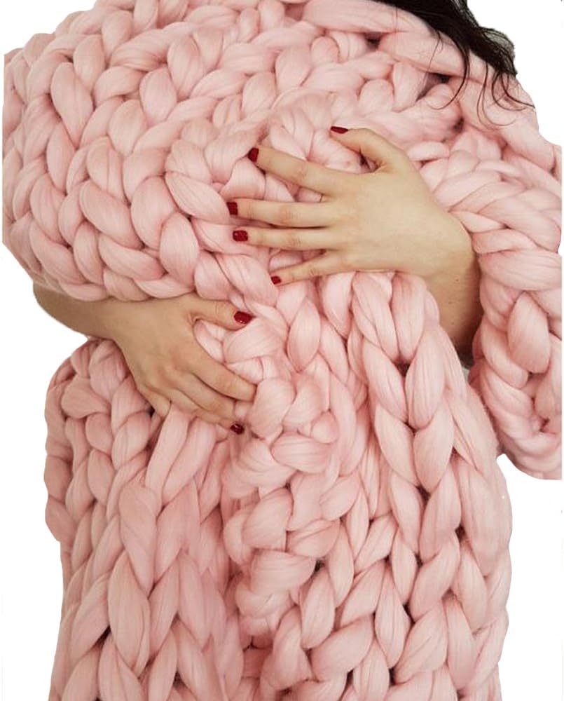 47x59in Chunky Knit Blanket,Light Pink Blanket,Chunky Knit,Chunky Throw,Chunky Blanket,Giant Knit Blanket,Knitted Blanket,Arm Knitted Blanket