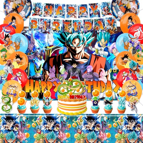 Dragon Birthday Party Decorations Party Supplies Set Include Banner Backdrop Balloons Hanging Swirls Cake Cupcake Toppers Tablecloth for Ball Z Theme Party