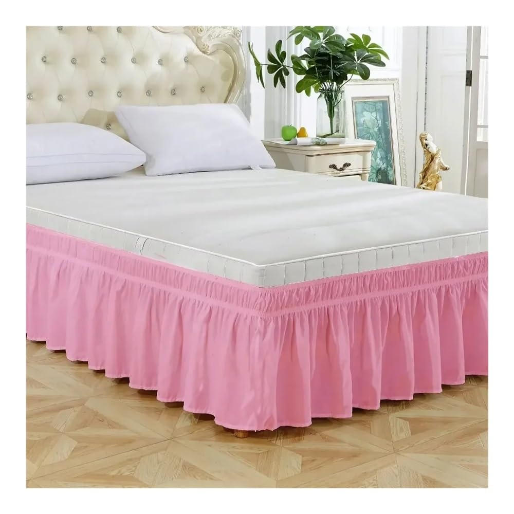 Mantovana giroletto avvolgente in pizzo con volant, per letti queen size da 38 cm, tinta unita, lavabile in lavatrice (rosa, king size, 198 x 203 x 38 cm)
