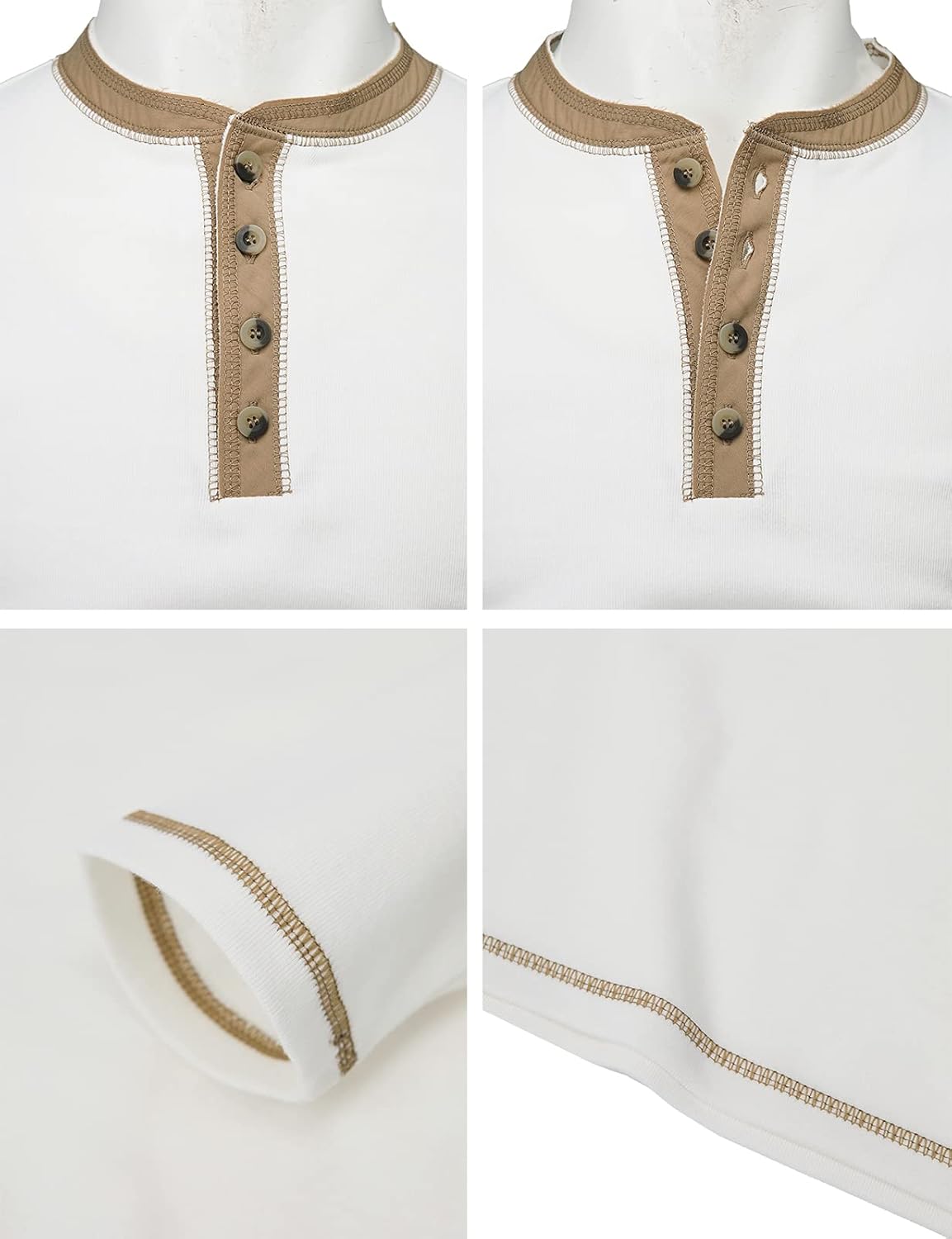 H2H Men Casual Slim Fit Spandex Blended Henley T-Shirt Long Sleeve X-Large Cmttl140-ivory