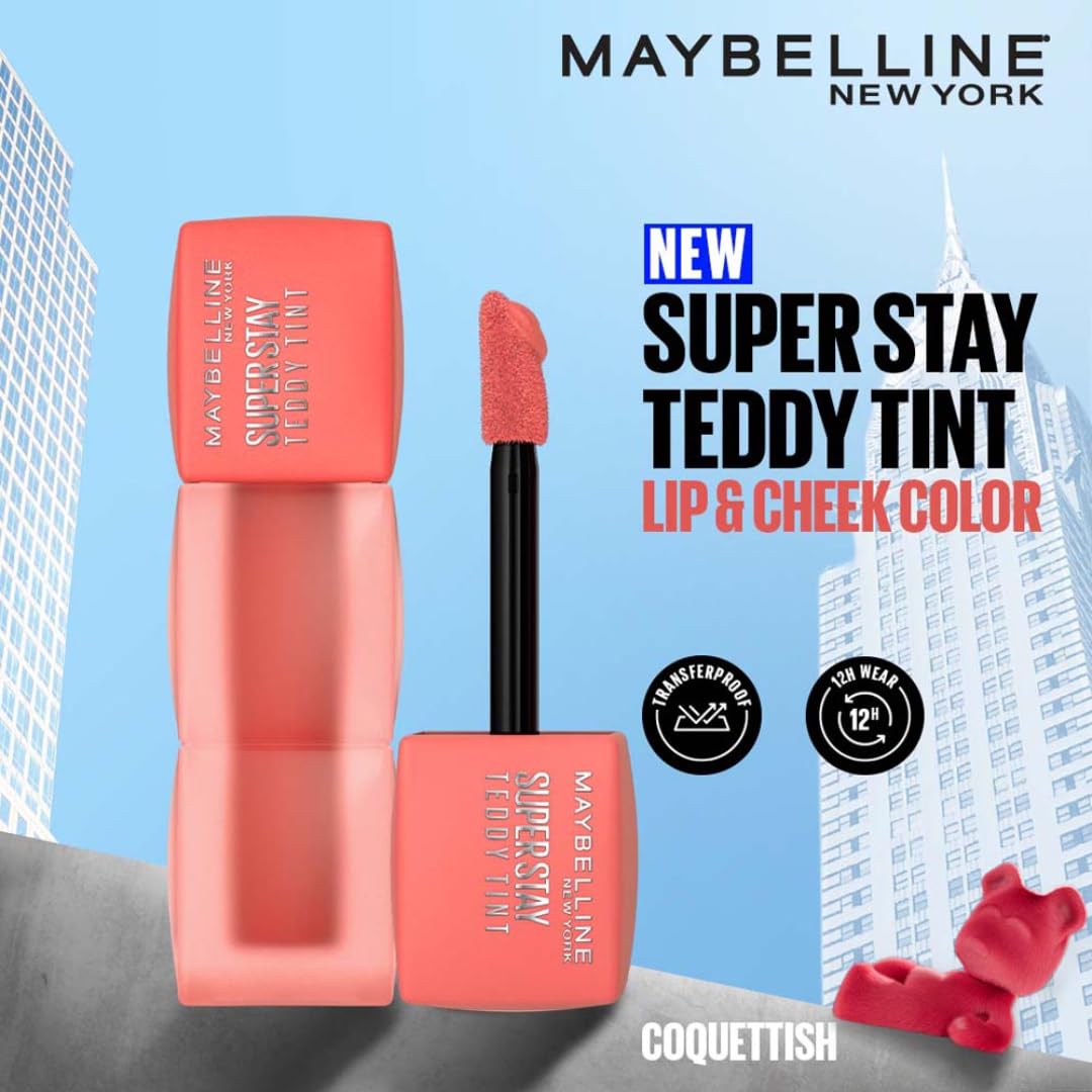 Maybelline New York Super Stay Teddy Tint - Lip and Cheek Color, Coquettish, 5ml | Teddy Soft Matte up to 12Hr | Multi Use | Comfortable Long wear formula | Buildable|Natural flushed look in one swipe - Image 2 thumbnail