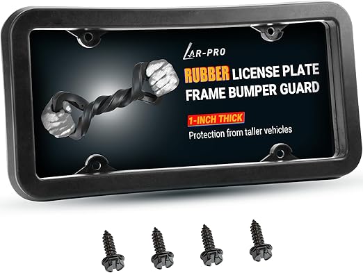 AR-PRO Ultimate License Plate Bumper Guard with Mounting Hardware - 1" Thick Rubber License Plate Frame Protects Bumper from Scratches and Dents - Universal Fit for Cars, Trucks, SUVs, and Vans
