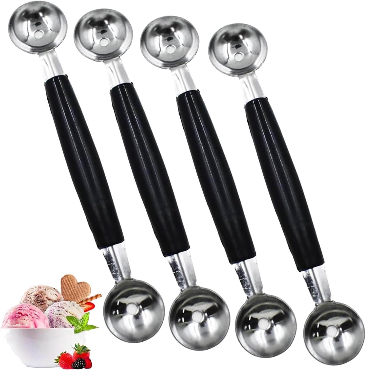 2 Pack Stainless Steel Melon Baller, Double Melon Baller, Double Ended Headed Fruit Icecream Ball Spoon, Baller Scoops for Fruits, Vegetables, Butter & More